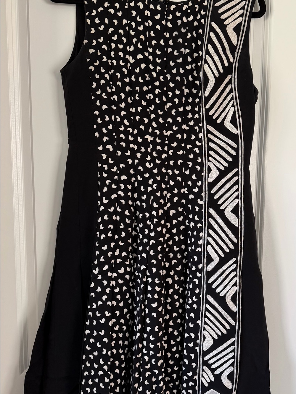 Oscar de la Renta Black White Embroidered Mixed Print Dress Size 8